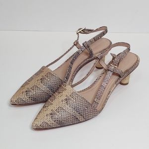 NWOT AD & Daughters Katsa Snake Print Leather Pumps Raffia Heel